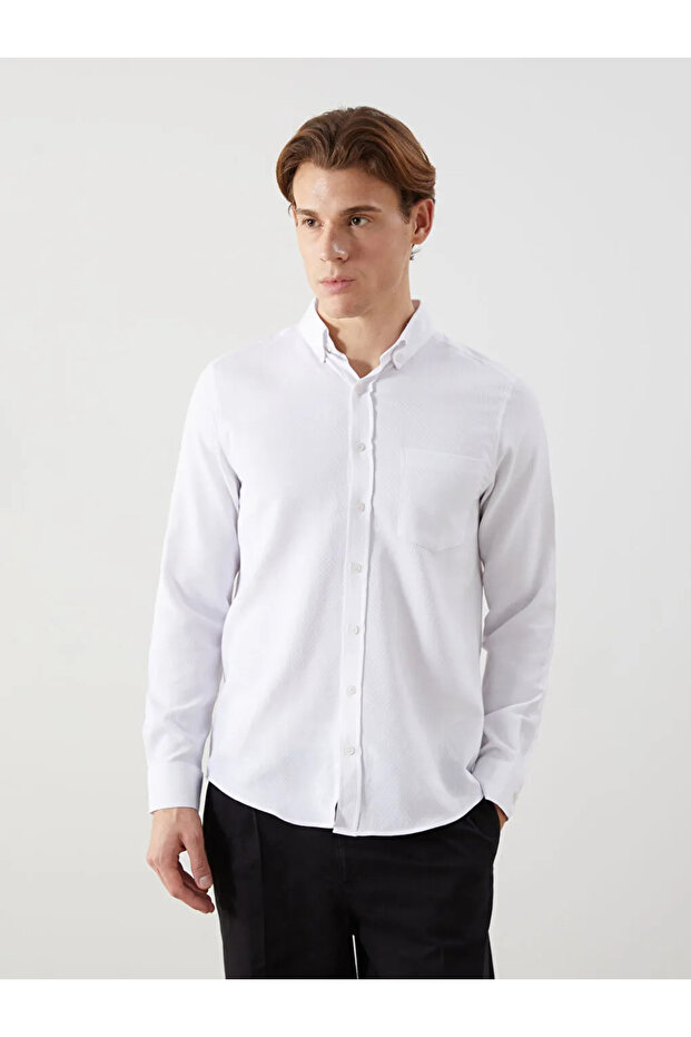 Regular Fit Uzun Kollu Armürlü Erkek Gömlek - 6