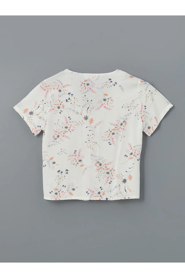 V Yaka Çiçekli Kadın Şortlu Pijama Takımı - 4