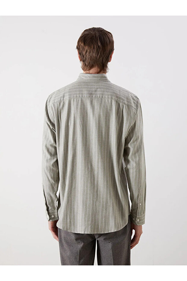 Regular Fit Uzun Kollu Çizgili Erkek Gömlek - 2