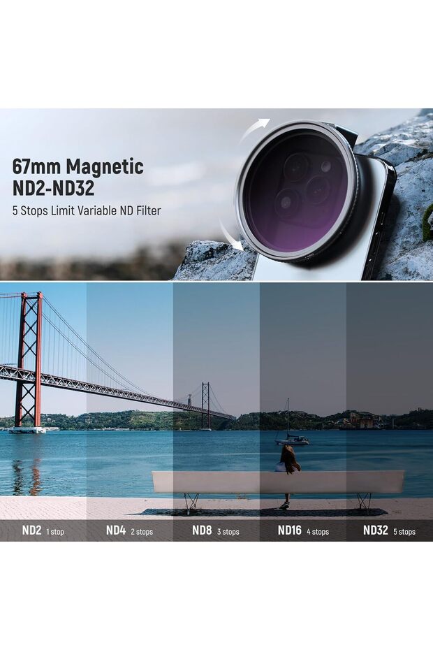 67mm Clip On Variable ND2-ND32 Phone Lens Filter Kit - 5