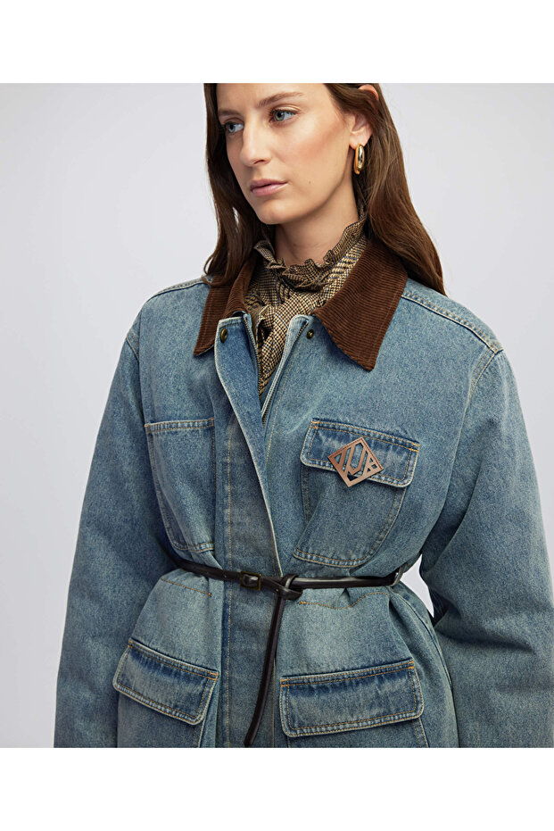 Patch'li kontrast yaka mont - 5