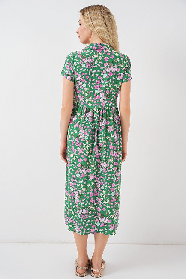 BDART Gömlek Yaka Çiçekli Midi Elbise - 6