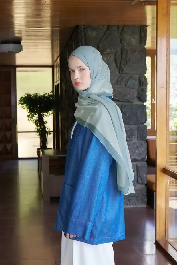 French Silk Gradient Pattern Shawl - Mint - 2