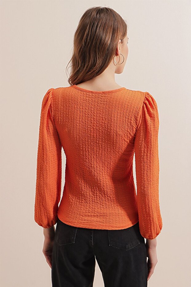 Bdart Textured Square Neck Long Sleeve Blouse - 6