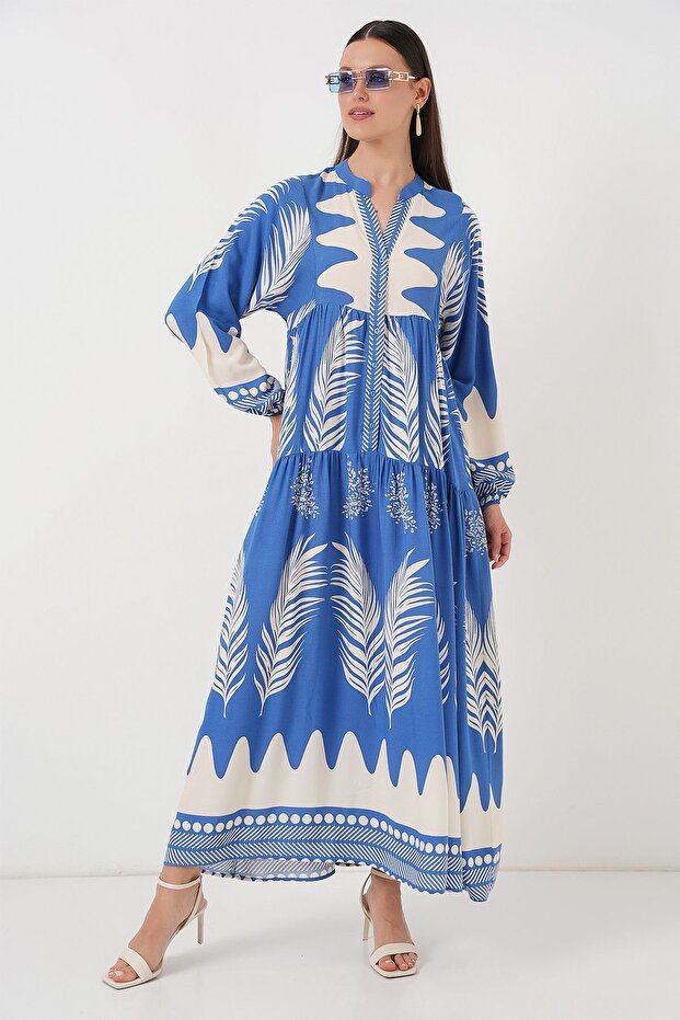 فستان ماكسي من BDART بتصميم V-Neck مع أزرار - 4