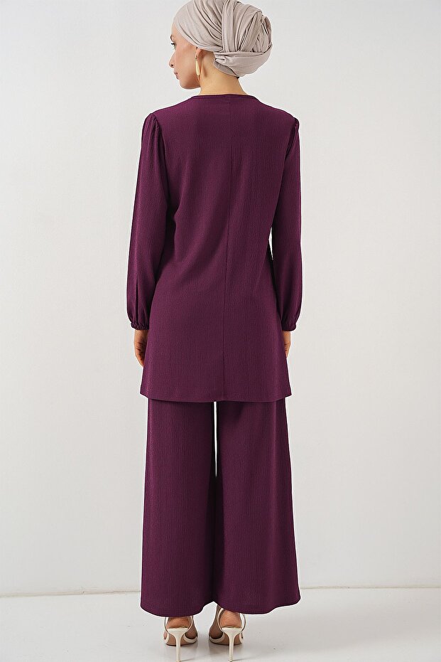 BDART Dokulu Uzun Kollu Tunik ve Geniş Paça Pantolon Seti - 6