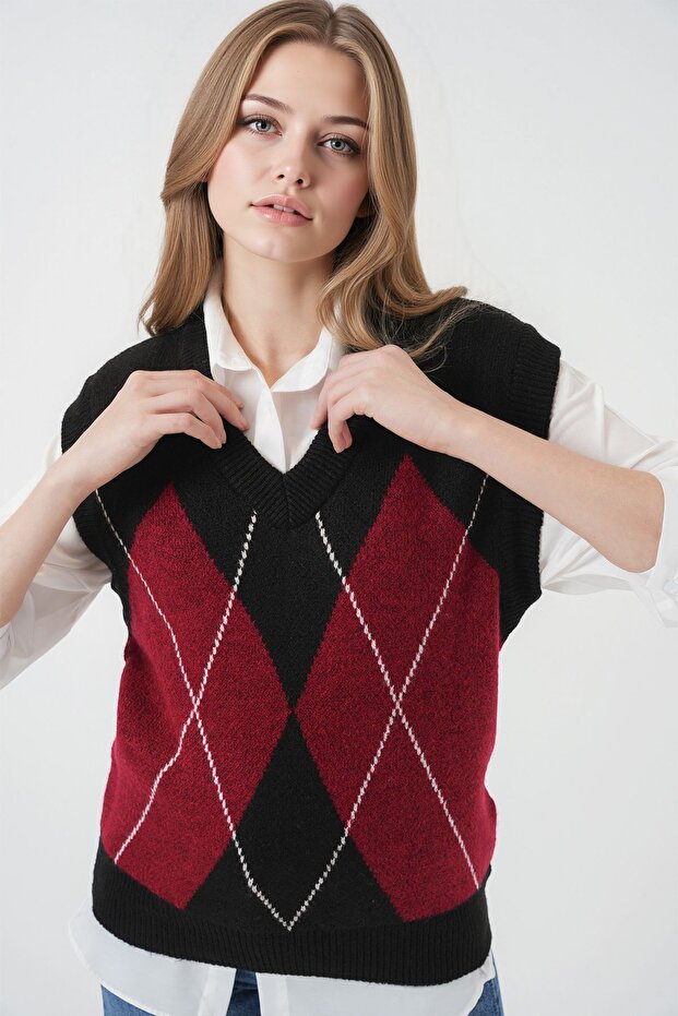 Bdart Geometric Patterned V-Neck Sweater - 4