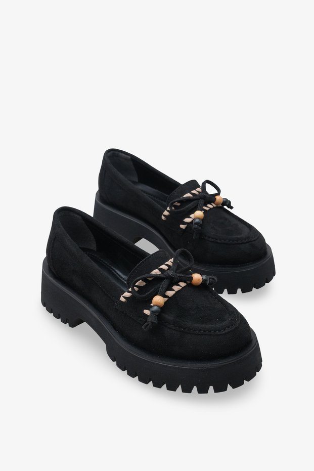Women's Loafer Thick Sole Buckle Casual Shoes Aslery Black Suede