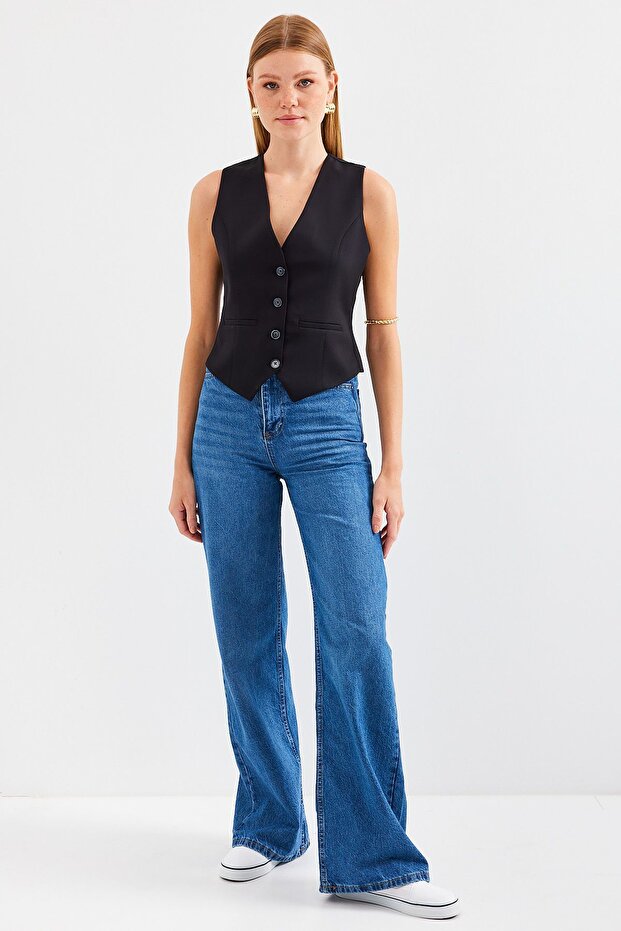 BDART Düğmeli, V-Yakalı, Dar Fitli Örme Yelek - 3