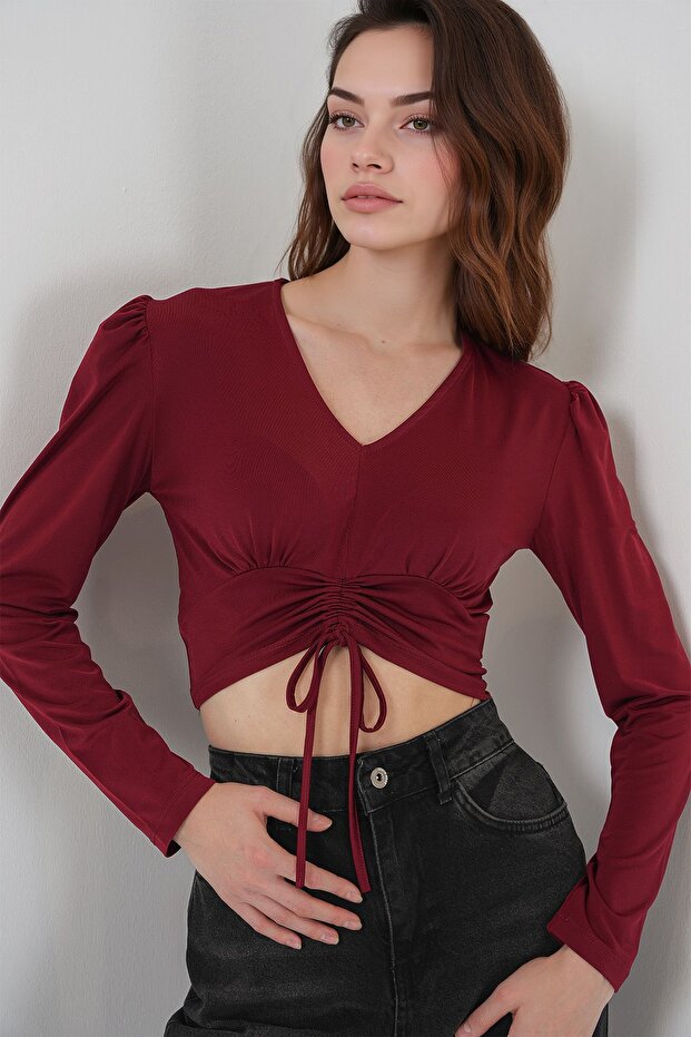 BDART Drapeli V Yaka Dikişli Crop Top - 1