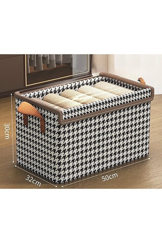 Storage Box, Flippy, Transparent Lid, Checkered Pattern, Large Pattern, Brown - 3