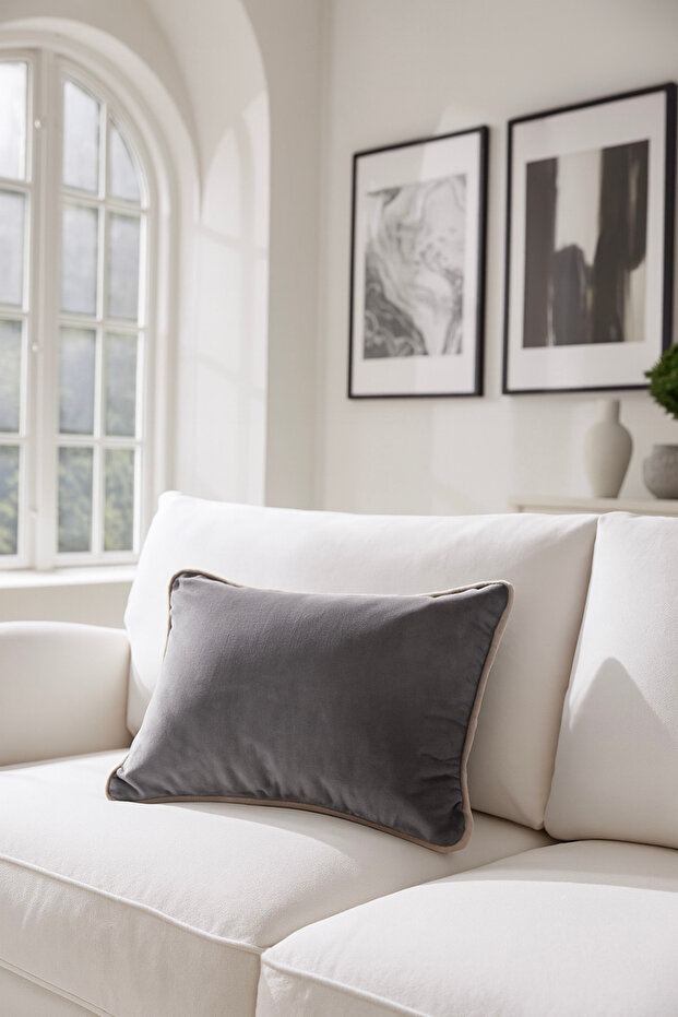 Piping Velvet Throw Pillow Cover Gray 30X40