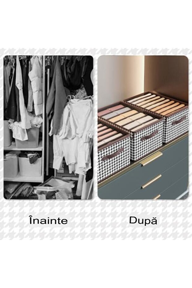 Storage Box, Flippy, Transparent Lid, Checkered Pattern, Large Pattern, Brown - 5