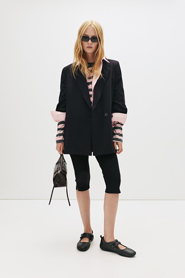 Düğmeli kruvaze blazer - 5