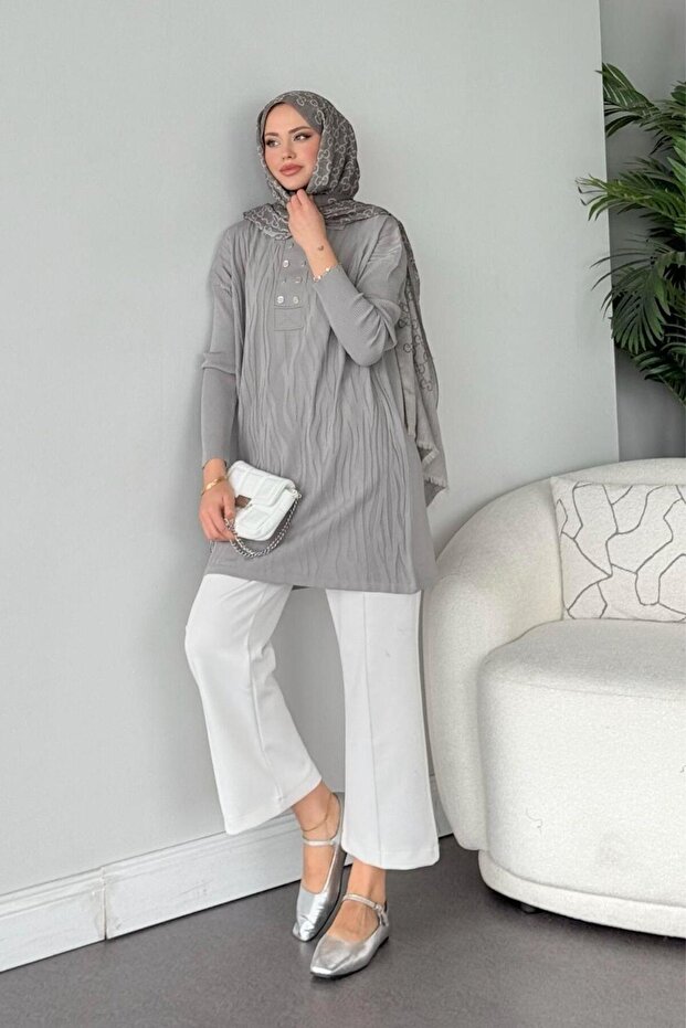 Zebra Desen Merserize Tunik Gri - 4