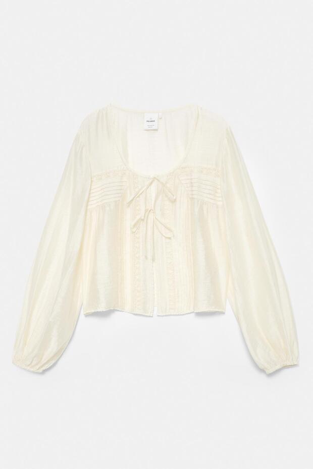 Dantelli bağcıklı bluz - 6