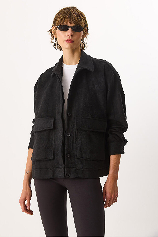 Regular Fit Kaşe Ceket - SİYAH - 6