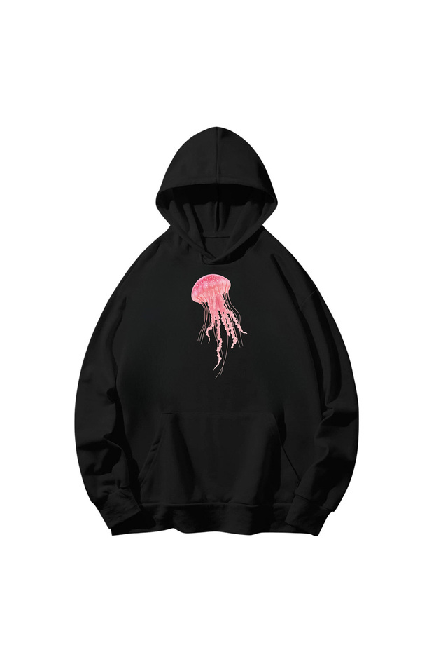 Jellyfish Printed Cotton Hooded Long Sleeve Sweatshirt