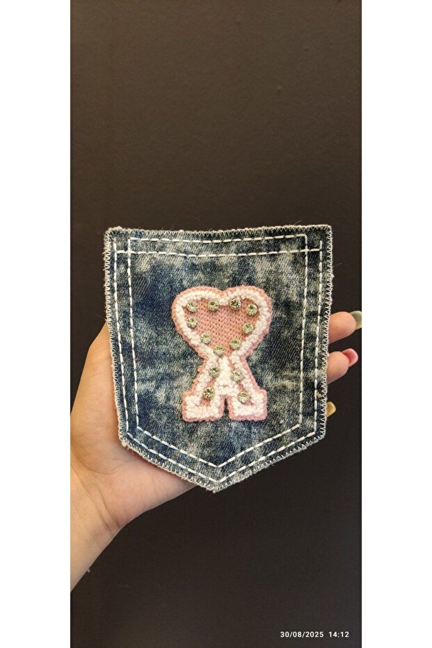 14X12 cm Zircon Stone Pocket Badge with Letter a