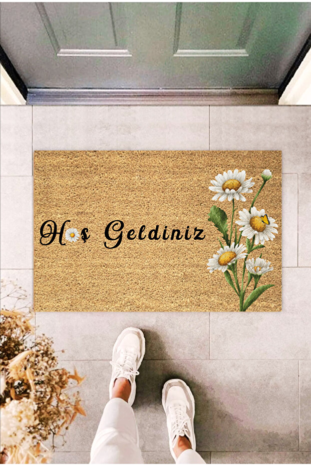 Dekoratif Modern Dijital Baskı Papatya Çicek Desen Kapı Önü Paspası - 1
