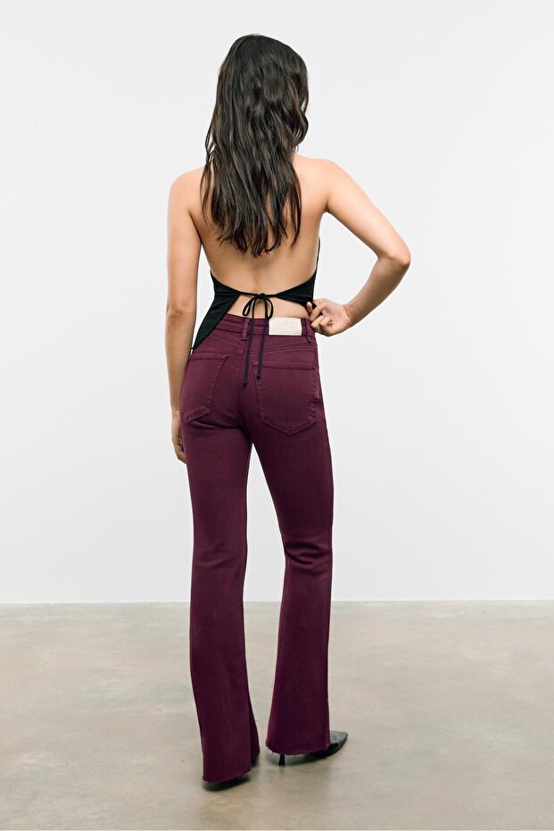 D74 Streç Çan Paça Yırtmaçlı Pantolon - 5