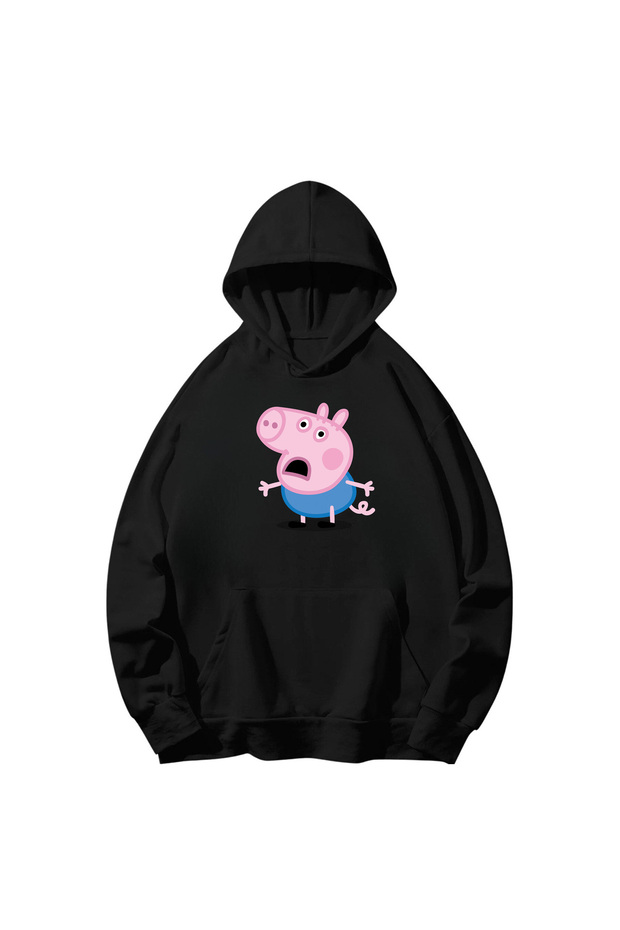 Pig Printed Cotton Hooded Long Sleeve Sweatshirt