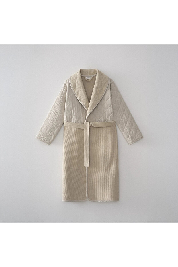 Hüma Women's Beige 100% Organic Cotton Large Quilted Bathrobe