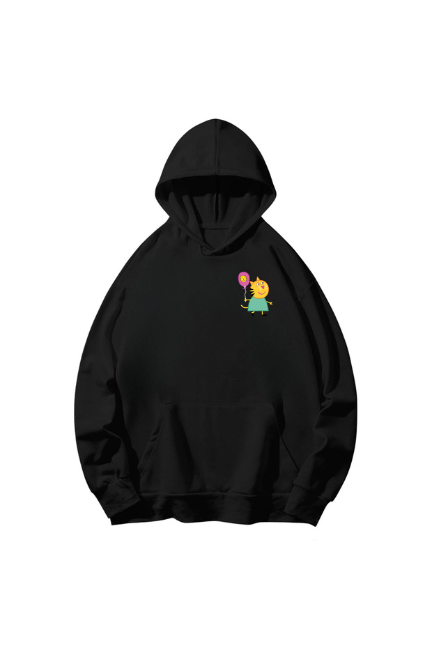 Pig Printed Cotton Hooded Long Sleeve Sweatshirt