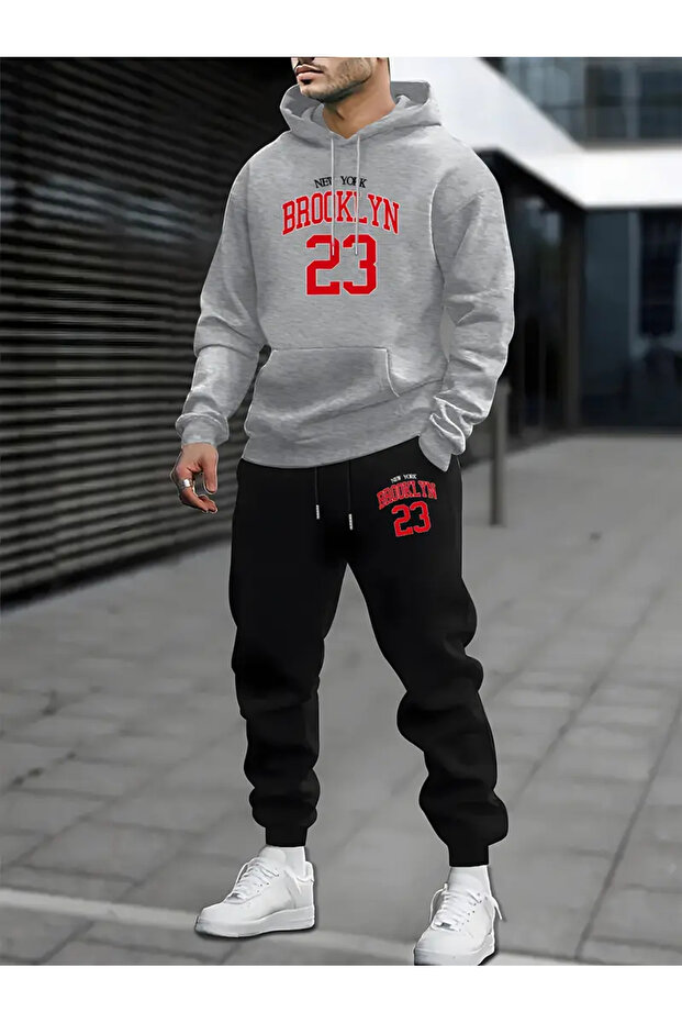 Tracksuit Set with Hoodie Sweatshirt and Sweatpants, Great Patterned Set