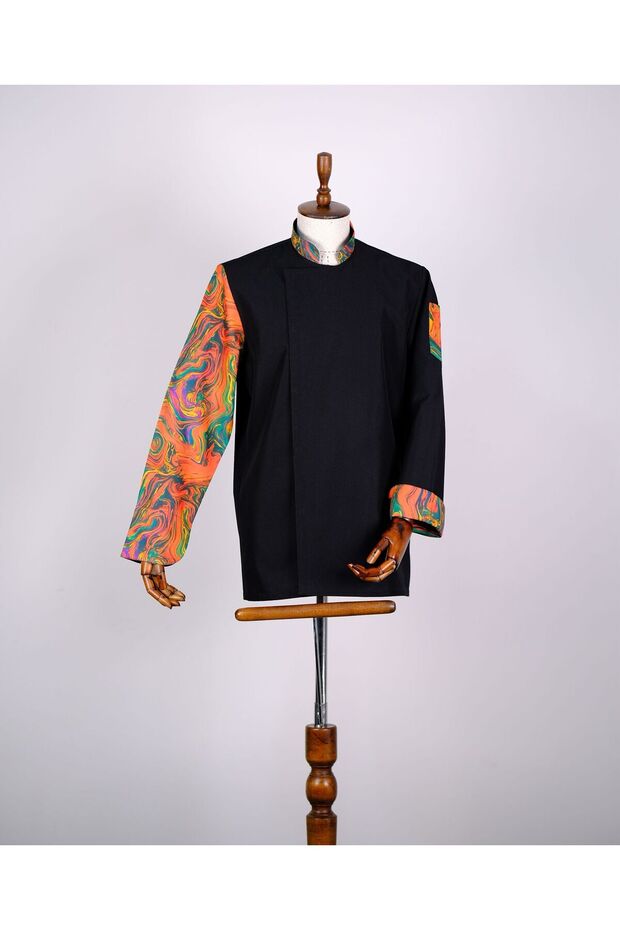 Chef Jacket Imported Fabric Patterned Unisex Snap Button Long Sleeve Chef Kitchen Jacket