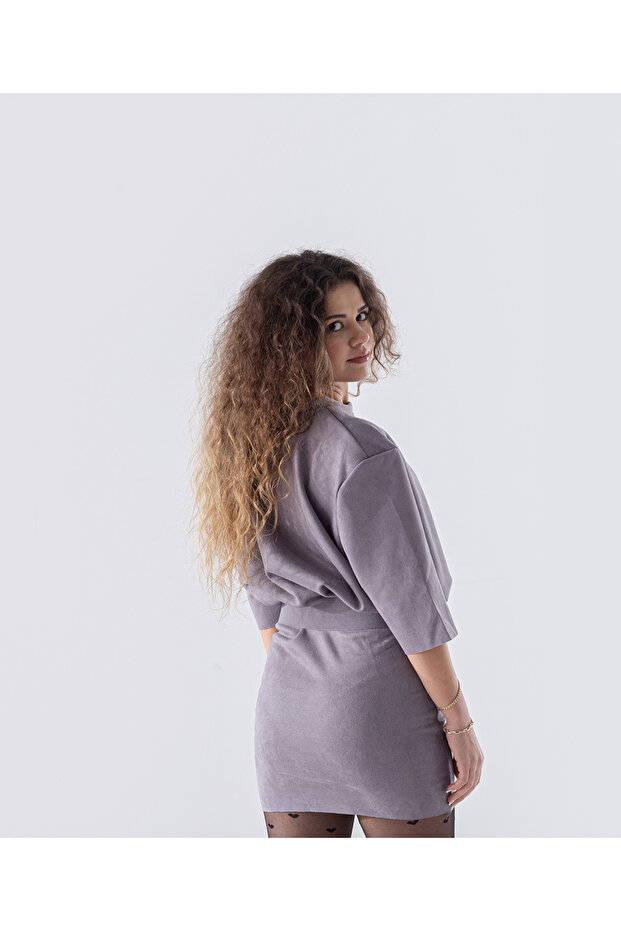 Süet Kumaş Kemerli Elbise - 2