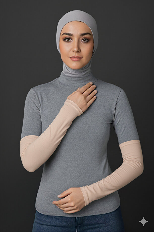 Women's Hijab Combed Cotton Prayer Sleeves White Plain 1 Pair