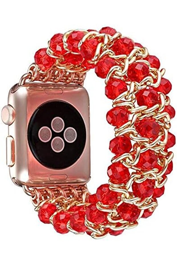 Replacement Crystal Beaded Stretch Elastic iWatch Strap for Apple Watch 38mm Series 3/2/1 Red