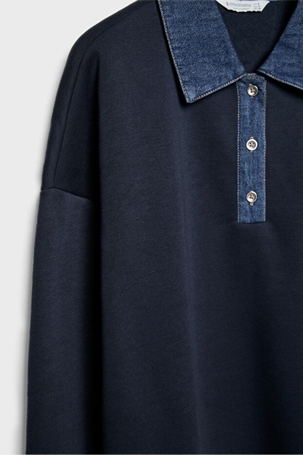 Denim yakalı sweatshirt - 7