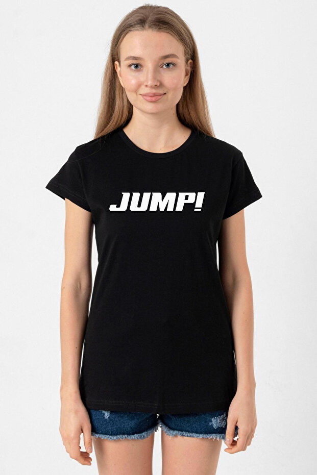 Blackpink Jump Basic Logo Siyah Kadın Tshirt - 1