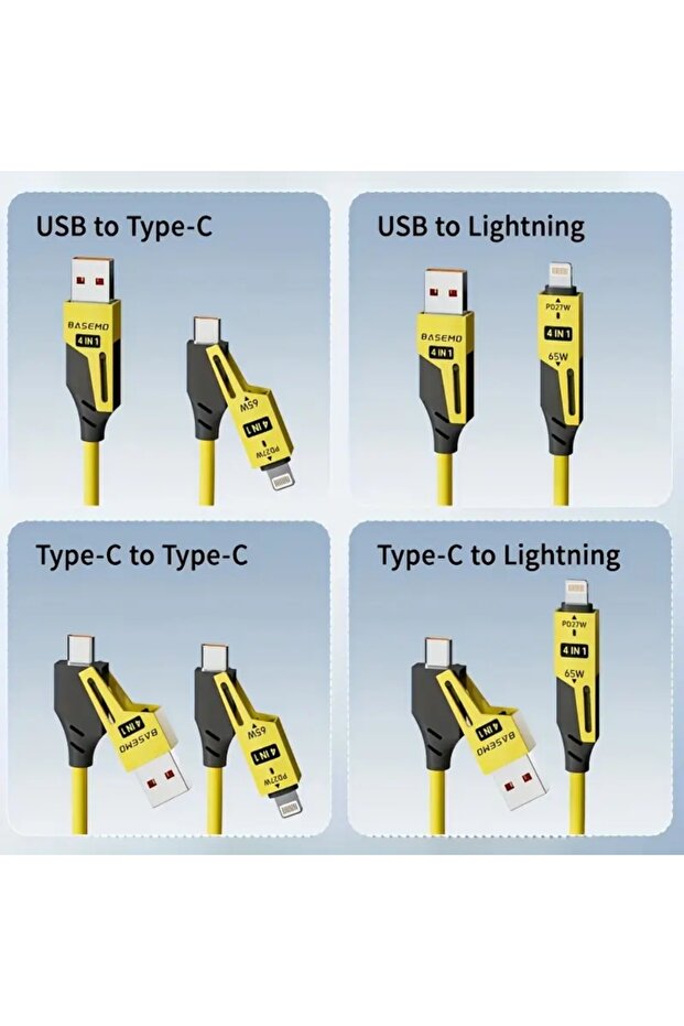 65W Çoklu 4in1 USB Type-C ve Lightning Spiral Şarj ve Data Kablosu 1.5m - 3