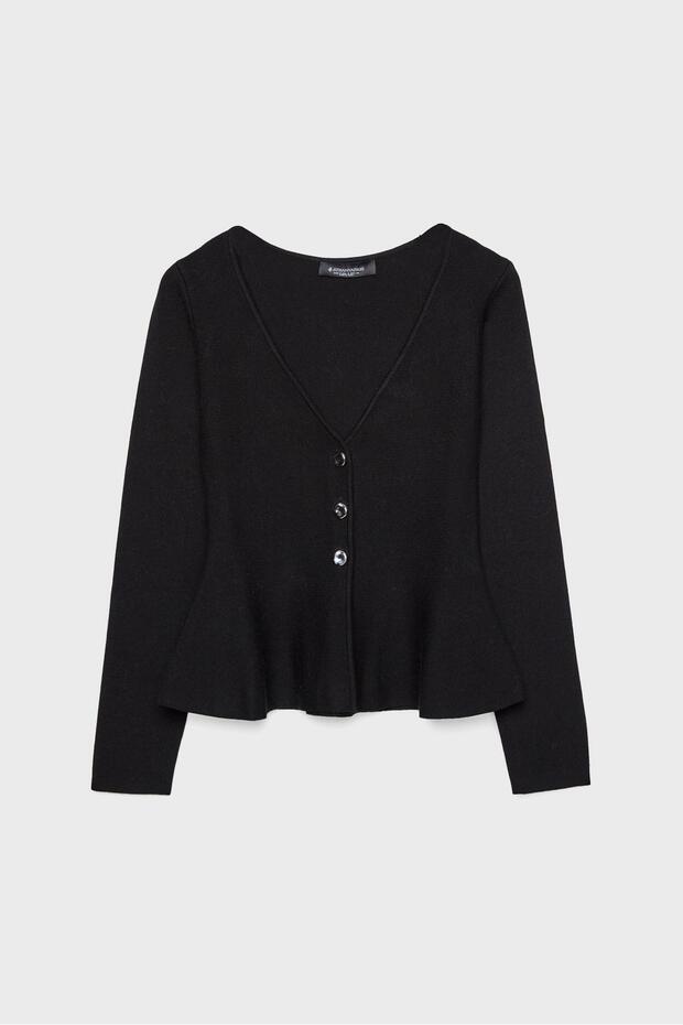 Düğmeli Peplum Örme Ceket - 6