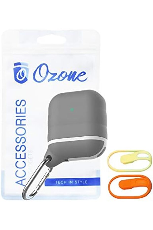 Silicone AirPod Case with Hook and 2 Straps Protective Cover for AirPod 1/ Airpod 2 [Front LED