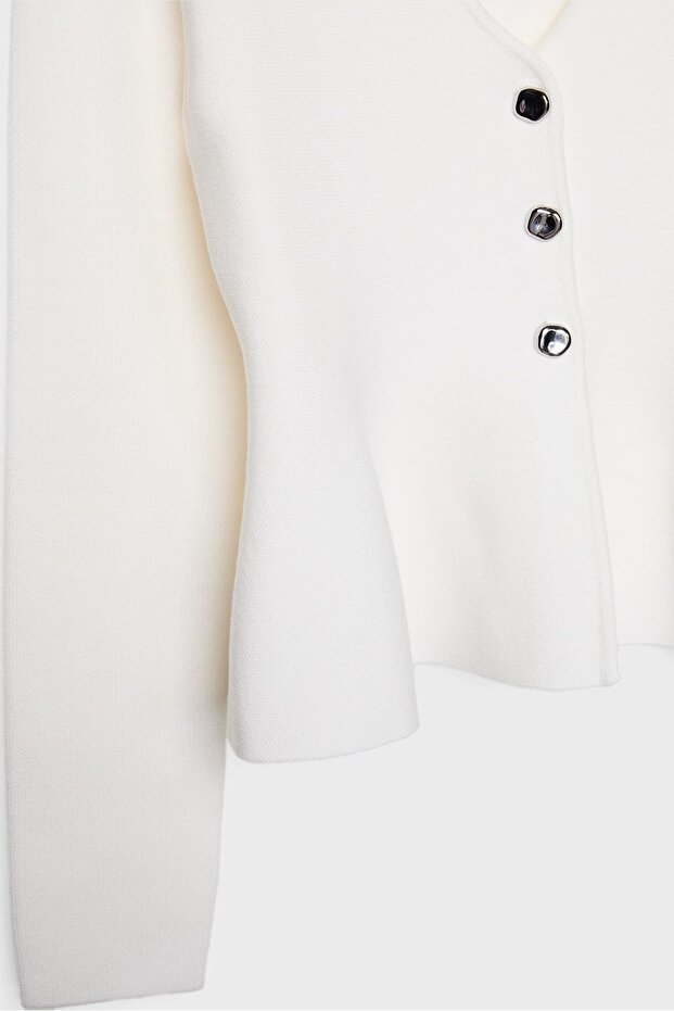 Düğmeli Peplum Örme Ceket - 8