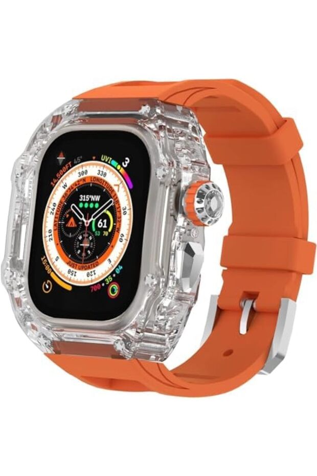 Transparent Case with Rubber Band For Apple Watch Ultra 49mm Orange
