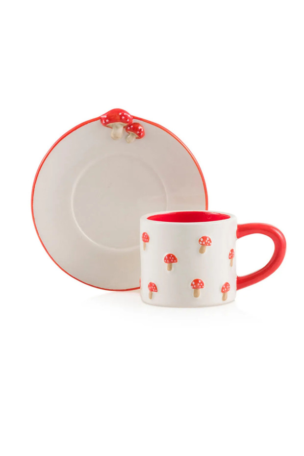 Lcw Home Mixed Mushroom Patterned Ceramic Coffee Cup Set for Two 100 ml - 5