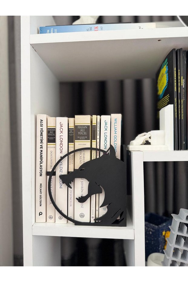 Book Holder with Wolf Figure Decorative Bookshelf Organizer Modern Book Support