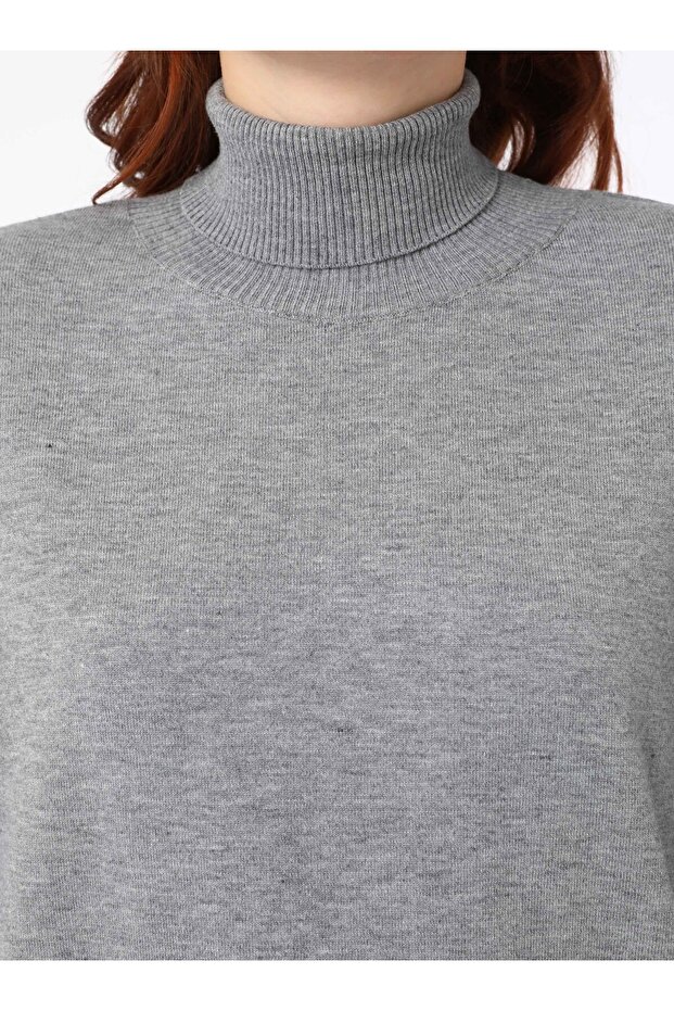 Yumuşak Tuşeli Basic Bağazlı Triko Kazak - Gri - - 6