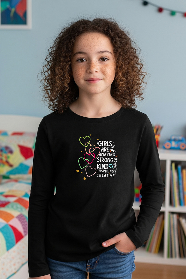Round Neck Strong Kids Printed Detail Girls Sweatshirt