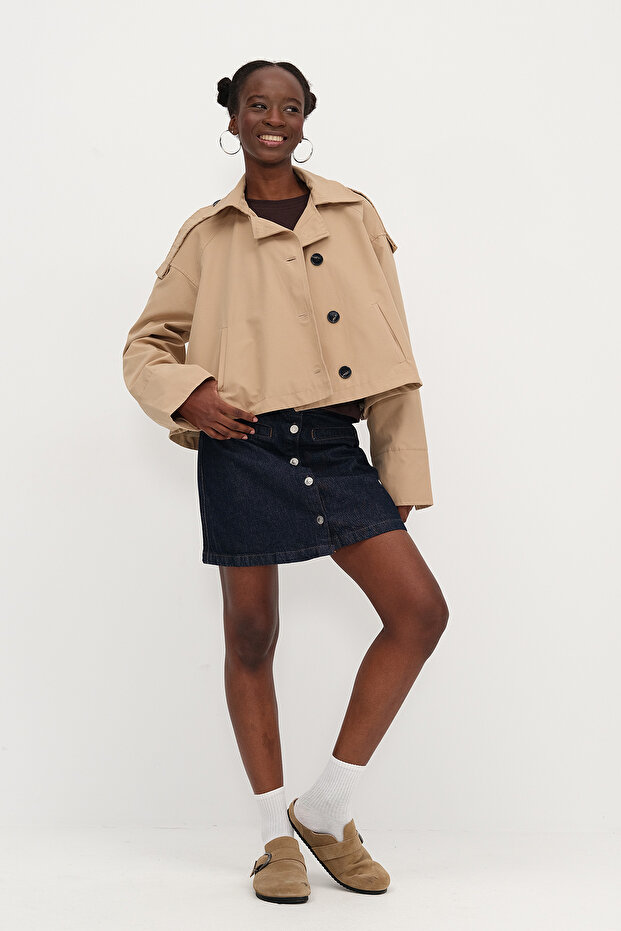 Düğmeli Kısa Trençkot C7534 - 5