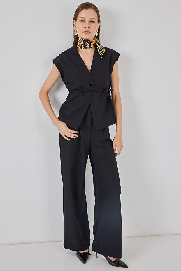 Kadın Yelek Pantolon Kumaş Takım 30050 - Siyah - 3