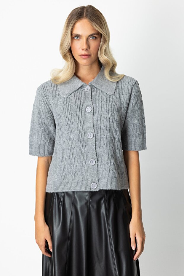 Kısa Kollu Örme Hırka-65917 - 1