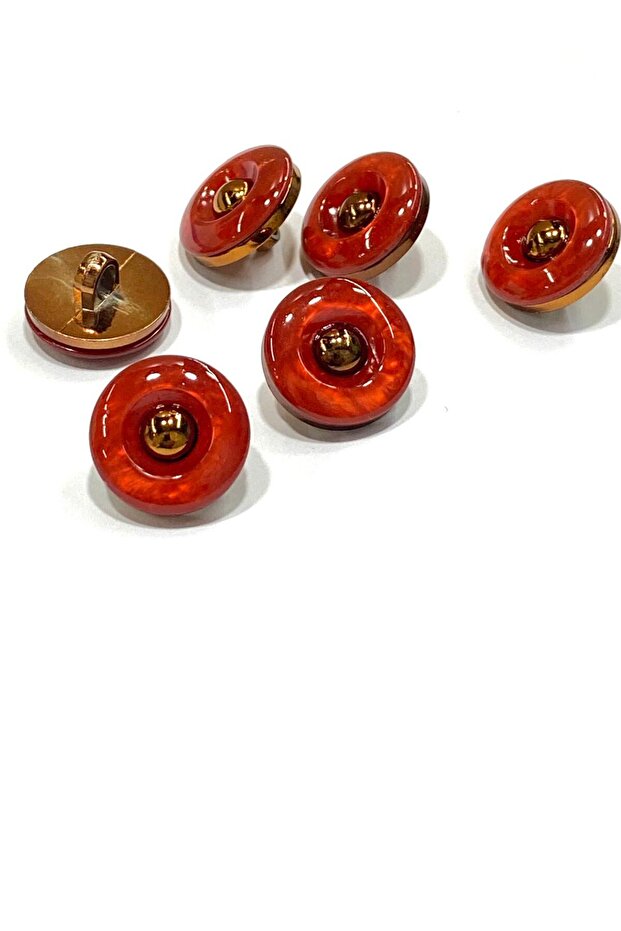 Copper Floor Metalized Shiny Domed Plastic Button / 1.8 cm / 6 Pieces / M03108 / Red
