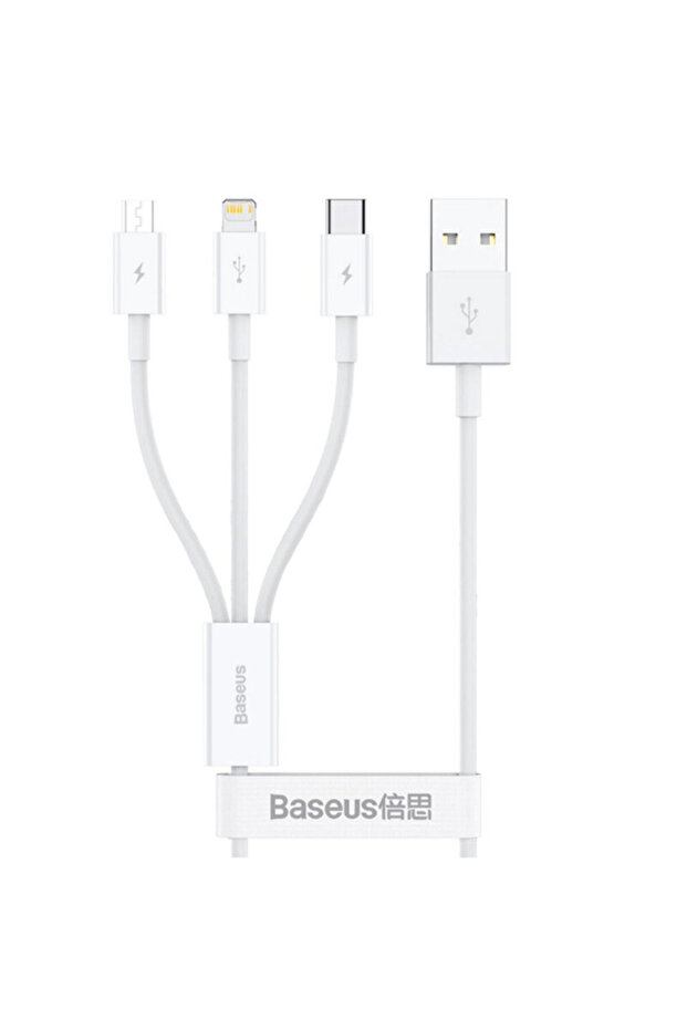 3 in 1 Data Cable, 3.5A, 0.5m Baseus, White - 1