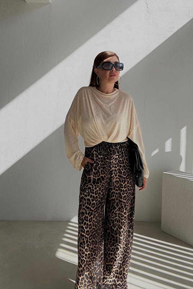 Bej İnce Basic Bluz - 4